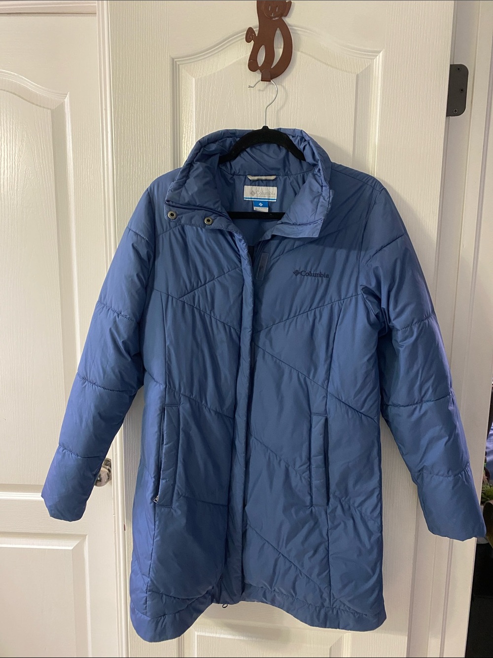 Columbia Blue Quilted Women's Long Puffer Coat